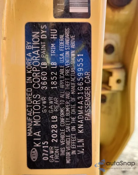 2016 Kia Rio Lx from USA, damaged, VIN KNADM4A31G6599551